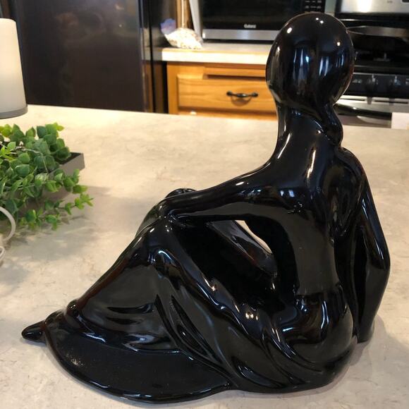 Vintage MCM Retro Art Deco Studio Piece Sophisticated Lady Poise.Glazed Black - Picture 2 of 5